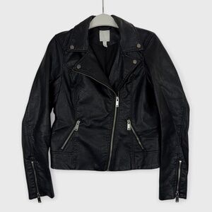 H&M Women's Black Faux Leather Biker Jacket, Size EUR 34/UK 6